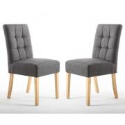 Mendoza Steel Grey Fabric Dining Chairs With Oak Legs In Pair