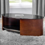 Bent Wood Coffee Table Oval In Black Glass With Walnut