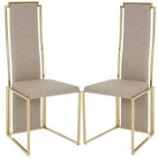 Bibha Natural Fabric Dining Chairs With Gold Frame In A Pair