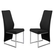 Crystal Black PU Dining Chairs With Chrome Legs In Pair