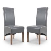 Kyoto Grey Leather Dining Chairs With Oak Legs In Pair