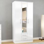 Lynn Mirrored Wardrobe With 3 Door In White High Gloss