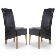 Kyoto Black Leather Dining Chairs With Oak Legs In Pair