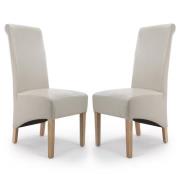 Kyoto Ivory Leather Dining Chairs With Oak Legs In Pair