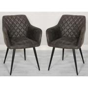 Charlie Grey Faux Leather Carver Dining Chairs In A Pair