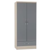 Mark Oak Wooden Wardrobe With 2 Doors Grey Gloss Front