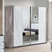 Namilon Large Mirrored Sliding Wardrobe White Grey Marble Effect