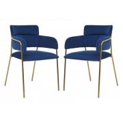 Tamzo Blue Velvet Dining Chairs And Gold Legs In Pair