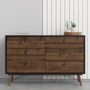 Rynok Wide Chest Of Drawers In Matt Black Walnut With 6 Drawers