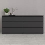 Nakou Wide Wooden Chest Of 6 Drawers In Matt Black