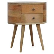 Laurel Wooden Circular Bedside Cabinet In Oak Ish With 2 Drawers