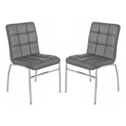 Coco Grey Faux Leather Dining Chairs With Chrome Legs In Pair