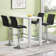 Jam Rectangular Glass White Bar Table 4 Ripple Black Stools