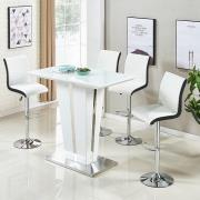 Memphis Glass White Gloss Bar Table 4 Ritz White Black Stools