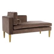 Jasmine Left Arm Velvet Lounge Chaise With Gold Legs In Grey