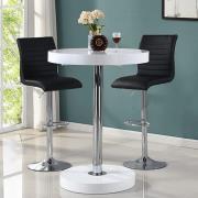 Havana White Gloss Bar Table With 2 Ripple Black Stools