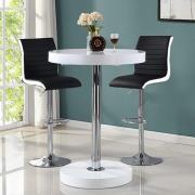 Havana White Gloss Bar Table With 2 Ritz Black White Stools