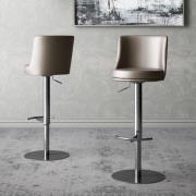 Banbury Taupe Leather Bar Stools With Steel Base In Pair