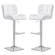 Candid White Faux Leather Bar Stools With Chrome Base In Pair