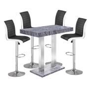 Caprice Melange Effect Bar Table With 4 Ritz Black White Stools