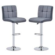 Coco Grey Faux Leather Bar Stools With Chrome Base In Pair