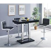 Caprice Black High Gloss Bar Table 4 Copez Black White Stools