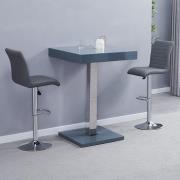 Topaz Glass Grey Gloss Bar Table With 2 Ripple Grey Stools