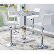 Topaz Diva Marble Effect Gloss Bar Table 4 Ripple White Stools