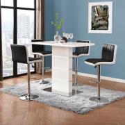 Parini White Gloss Bar Table With 4 Copez Black White Stools