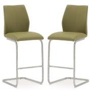 Bernie Olive Leather Bar Chairs With Chrome Frame In Pair