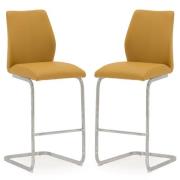 Bernie Pumpkin Leather Bar Chairs With Chrome Frame In Pair