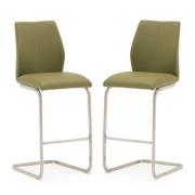 Irmak Olive Leather Bar Chairs With Steel Frame In Pair