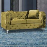 Mills Malta Plush Velour Fabric 2 Seater Sofa In Grass