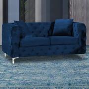 Mills Malta Plush Velour Fabric 2 Seater Sofa In Navy