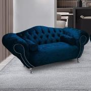 Huron Malta Plush Velour Fabric 2 Seater Sofa In Navy