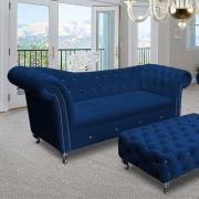 Izu Plush Velvet 3 Seater Sofa In Navy