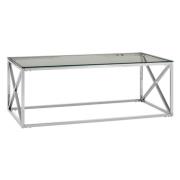 Alluras Clear Glass Coffee Table With Silver Cross Steel Frame