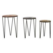 Jishui Metal Set Of 3 Side Tables With Black Base In Assorted