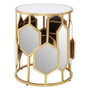 Moldovan Round Mirrored Glass Top Side Table With Gold Frame