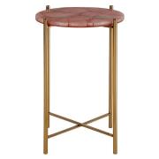 Sauna Round Quartz Side Table With Gold Steel Frame In Pink