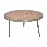 Almory Round Large Wooden Coffee Table In Natural And Gold