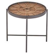 Trigona Round Glass Clock Side Table With Black Metal Frame