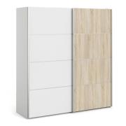 Dcap Wooden Sliding Doors Wardrobe In White Oak With 2 Shelves