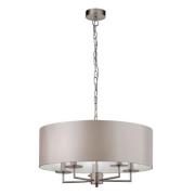 Knightsbridge 5 Pendant Light In Satin Silver With Silk Shade