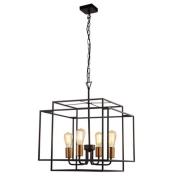 Crate 4 Pendant Light In Matt Black With Bronze Lamp Holder