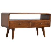 Bacon Wooden Curved TV Stand In Chestnut With 2 Drawers