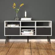 Oklo Wooden 2 Drawers 4 Shelves TV Stand In White And Matt Black