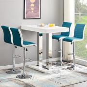 Caprice White High Gloss Bar Table 4 Ritz Teal White Stools