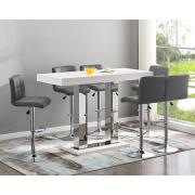 Caprice Large White Gloss Bar Table 6 Coco Grey Stools