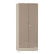 Mark Oak Wooden Wardrobe With 2 Doors Oyster Gloss Front